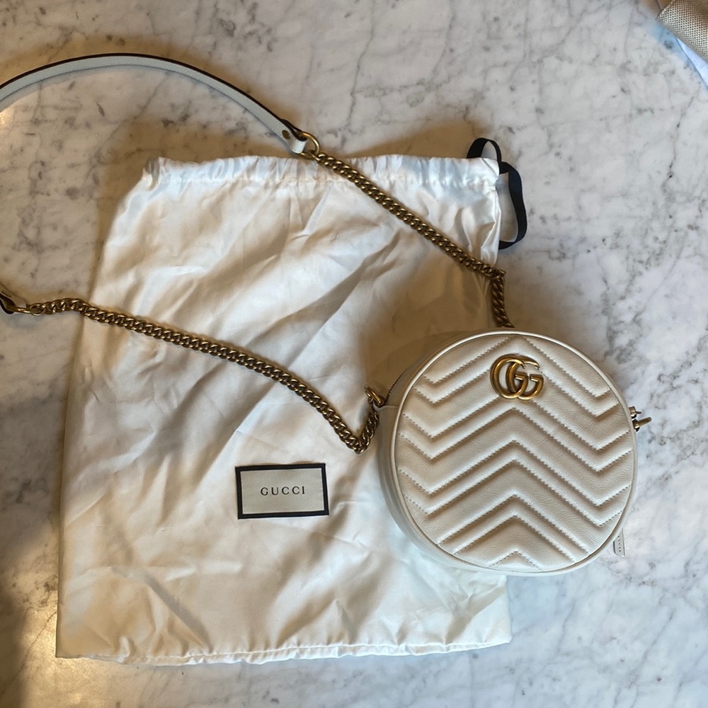 Gucci Mini GG Matelasse Round Canteen in Mystic White